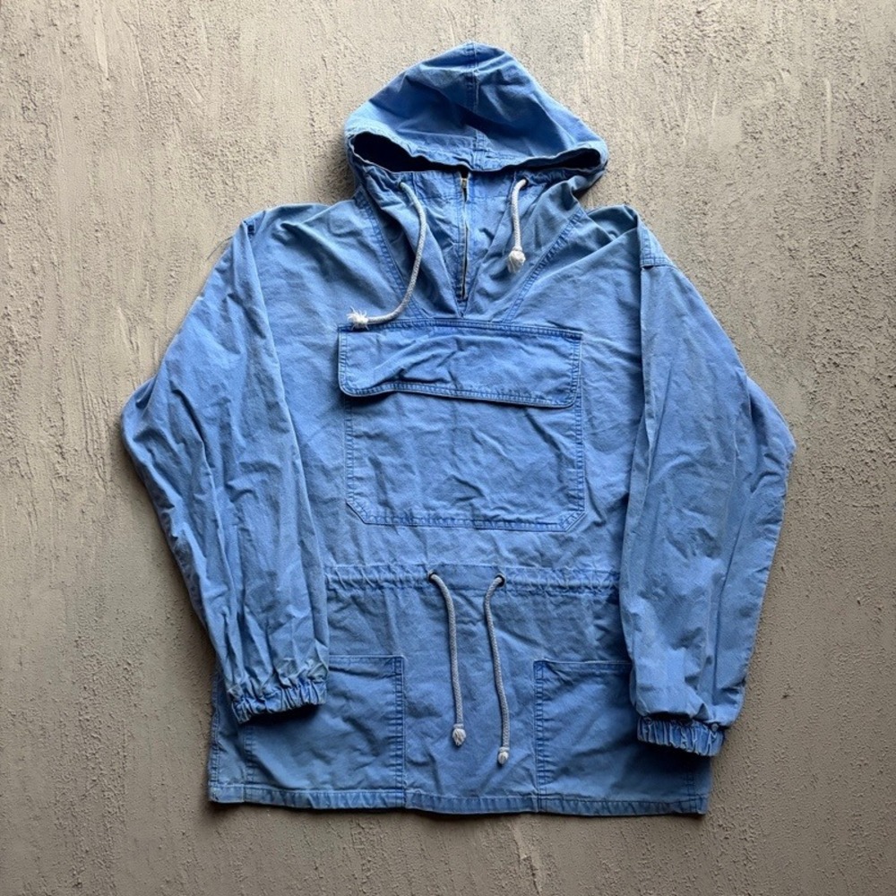Vintage Le Chateau Anorak Jacket Small Blue 1970s Canvas Pullover Smock